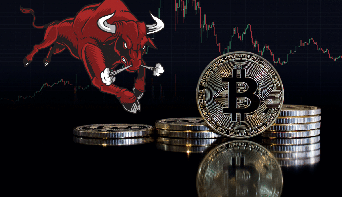 Illustration d'un taureau avec des pièces de Bitcoin