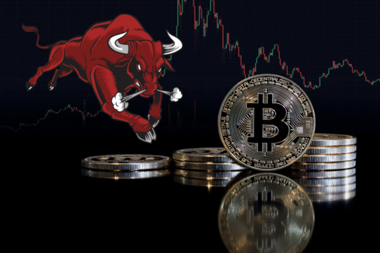 Illustration d'un taureau avec des pièces de Bitcoin