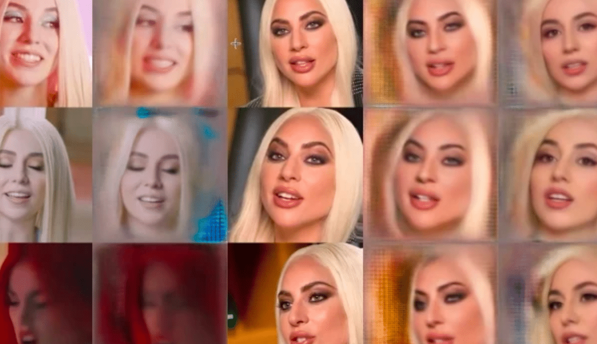 Mosaïque de visages féminins altérés par l'IA