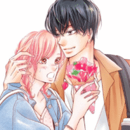Illustration d'un couple animé avec un bouquet de sucreries