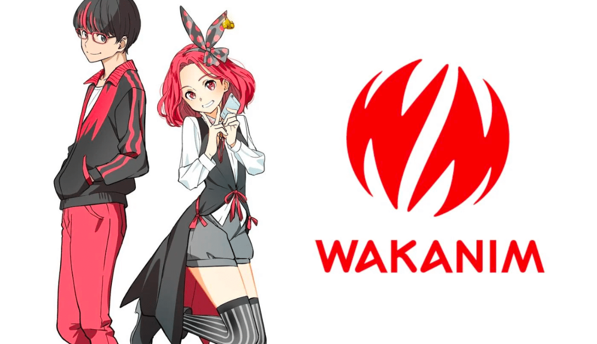 Deux personnages animés et logo de Wakanim