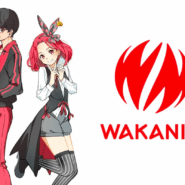 Deux personnages animés et logo de Wakanim