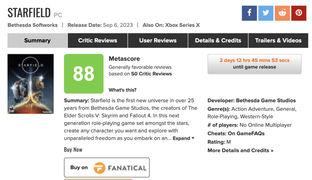 Starfield Metacritic