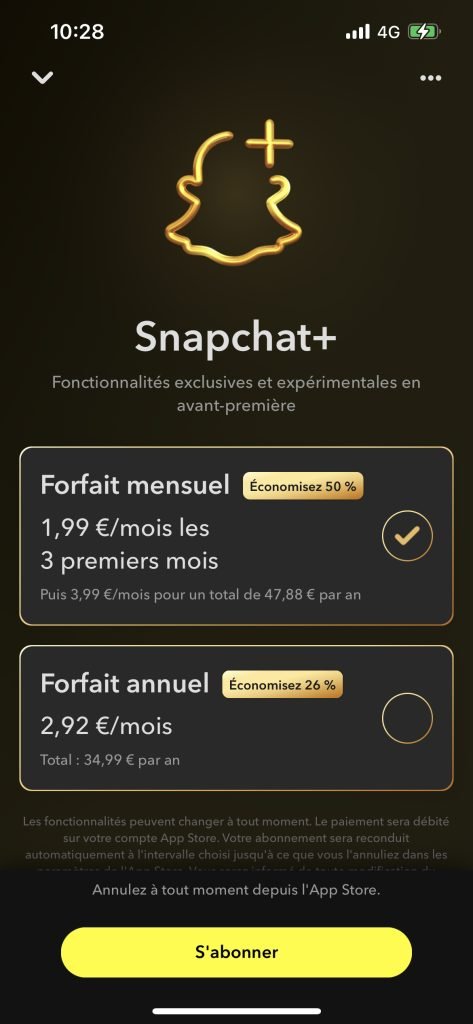 Tarifs Snapchat+