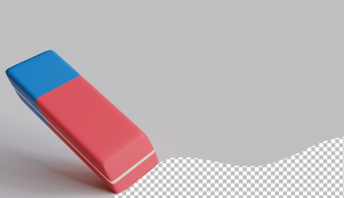 Gomme rouge et bleue effaçant un fond à damier