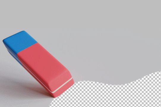 Gomme rouge et bleue effaçant un fond à damier