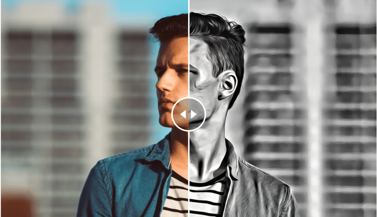 Homme avec effet de transformation artistique sur fond de bâtiments