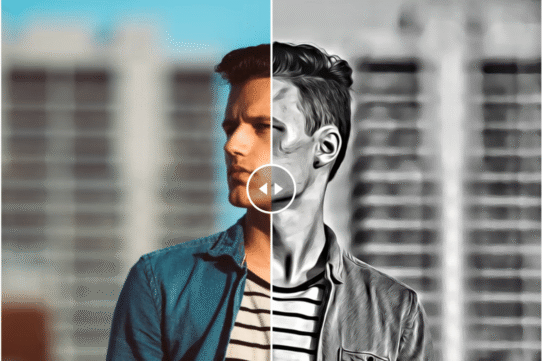 Homme avec effet de transformation artistique sur fond de bâtiments