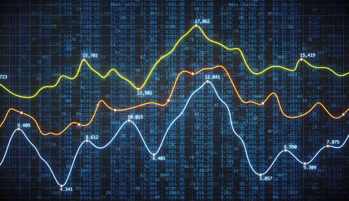 Graphiques financiers multicolores sur fond de données numériques
