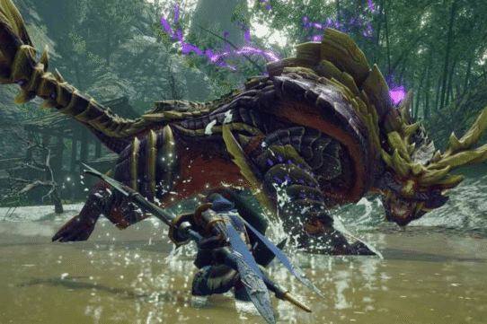 Guerrier affrontant un dragon dans une forêt enchantée