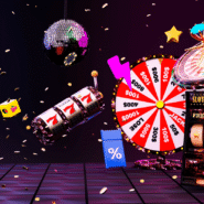 Scène de casino avec machine à sous et roue de la fortune