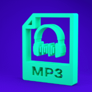 Représentation 3D d'une icône de fichier MP3 avec casque