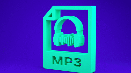 Représentation 3D d'une icône de fichier MP3 avec casque
