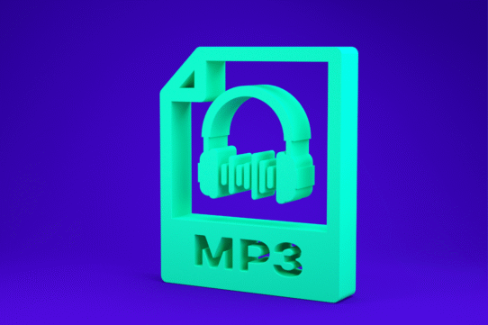 Représentation 3D d'une icône de fichier MP3 avec casque