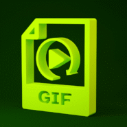 Icône verte 3D d'un fichier GIF avec symbole de lecture