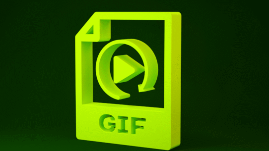 Icône verte 3D d'un fichier GIF avec symbole de lecture