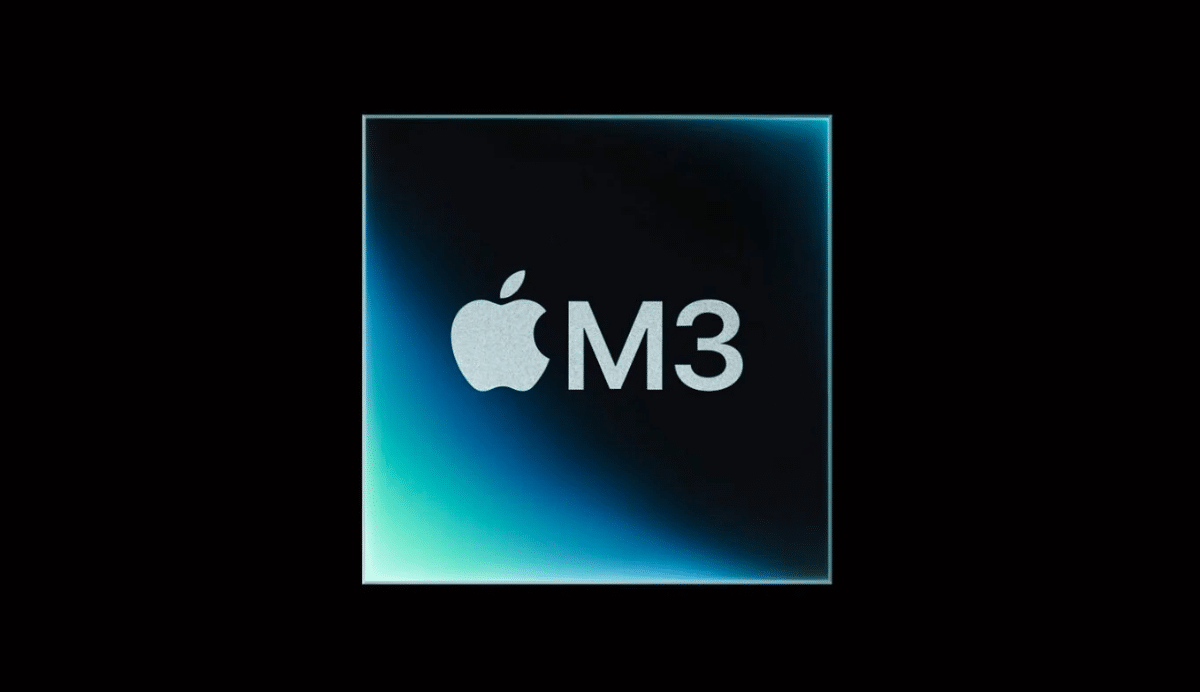 Logo du processeur Apple M3 sur fond noir