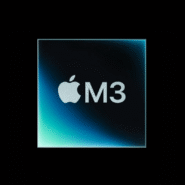 Logo du processeur Apple M3 sur fond noir