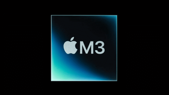 Logo du processeur Apple M3 sur fond noir
