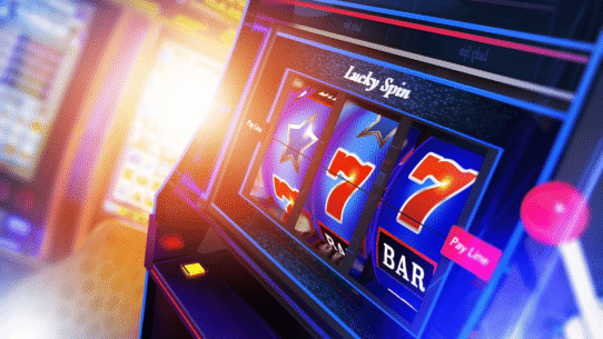 Machine à sous avec symbole 7 et barre en avant-plan