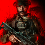 Soldat armé avec drapeau britannique sur fond rouge éclatant