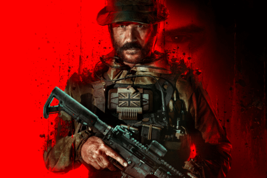 Soldat armé avec drapeau britannique sur fond rouge éclatant