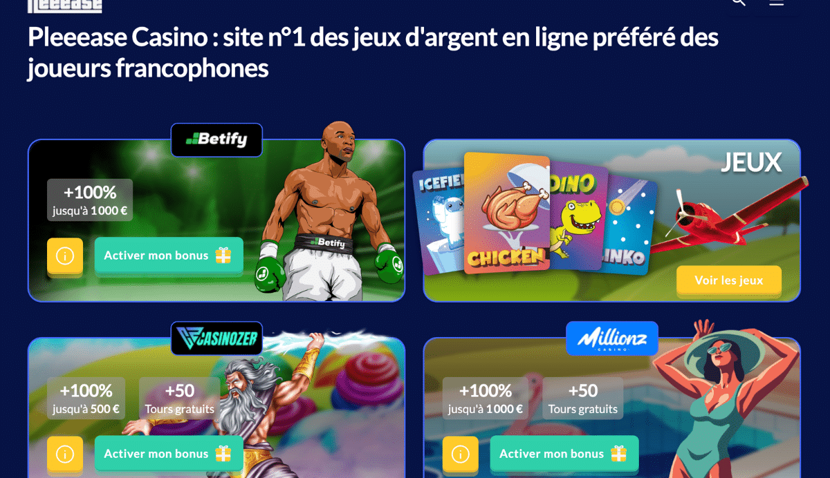 Offres de bonus sur Pleeease Casino pour les joueurs francophones