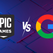 Logos d'Epic Games et Google avec un fond coloré