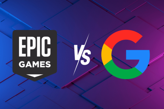 Logos d'Epic Games et Google avec un fond coloré