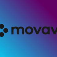 Logo de Movavi sur fond dégradé bleu et violet