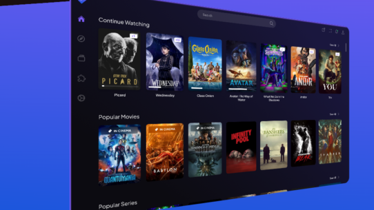 Capture d'écran de Stremio affichant des options de films et séries