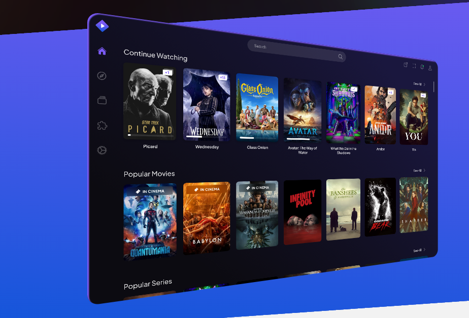 Capture d'écran de Stremio affichant des options de films et séries