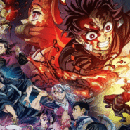 Illustration dynamique de personnages d'anime en pleine action