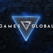 Logo Games Global sur fond de triangles bleus