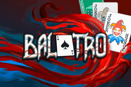 Image de cartes à jouer avec un joker et le mot Balatro