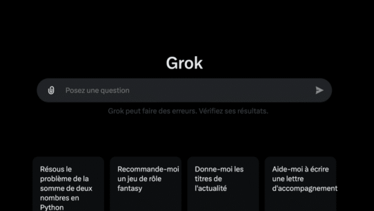 Interface Grok avec options pour poser des questions et résoudre des problèmes