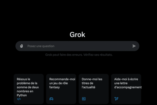 Interface Grok avec options pour poser des questions et résoudre des problèmes