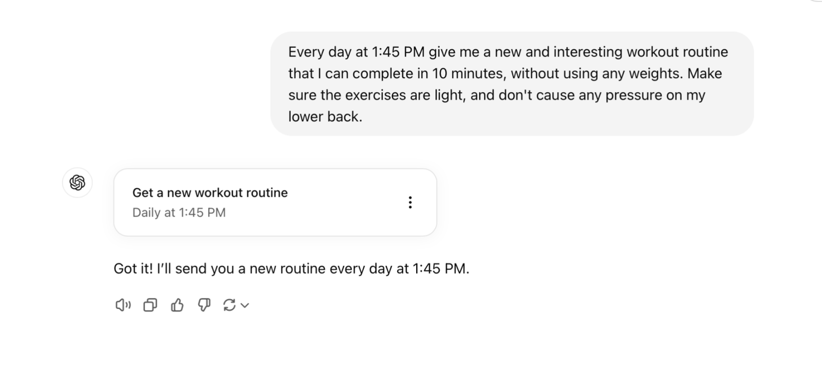 Tâche créée dans la conversation ChatGPT.