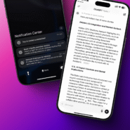 Deux téléphones montrant des notifications et un texte ChatGPT sur un dégradé rose.