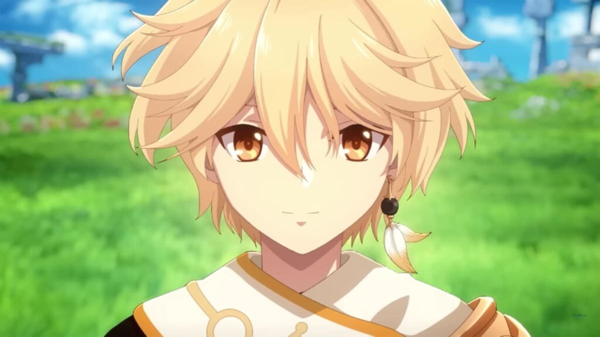 Personnage d'animation aux cheveux blonds avec un paysage en arrière-plan