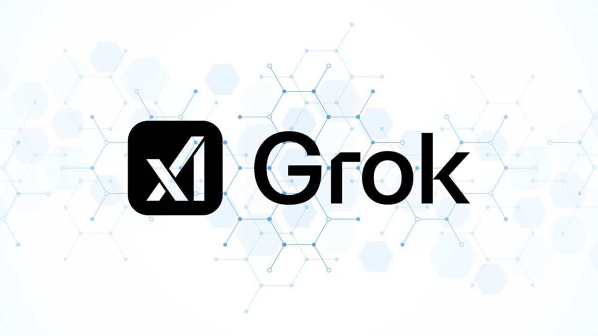 Logo de Grok avec fond hexagonal bleu