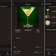 Interface d'application de gestion de cocktails avec liste d'ingrédients