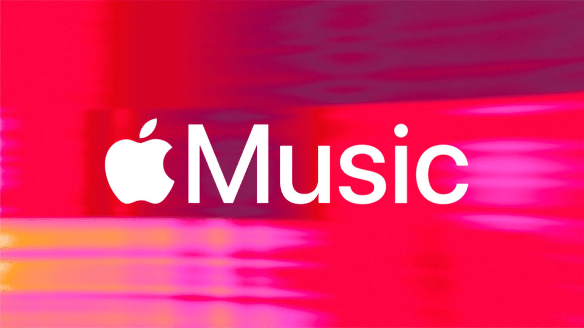 Logo d'Apple Music sur fond rose et rouge