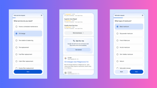 Interface utilisateur pour sélectionner des services de voiture et manucure