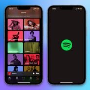 Deux iPhones affichant Apple Music et Spotify