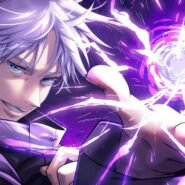 Personnage d'anime utilisant une énergie magique violette