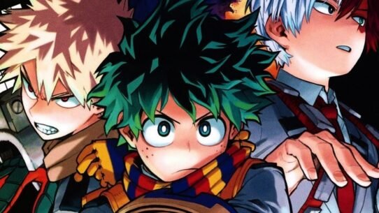 Trois personnages d'animation japonaise en posture de combat