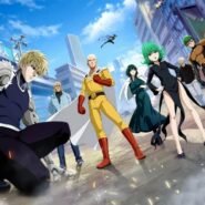 Groupe de héros de style anime prêt à agir dans une ville moderne