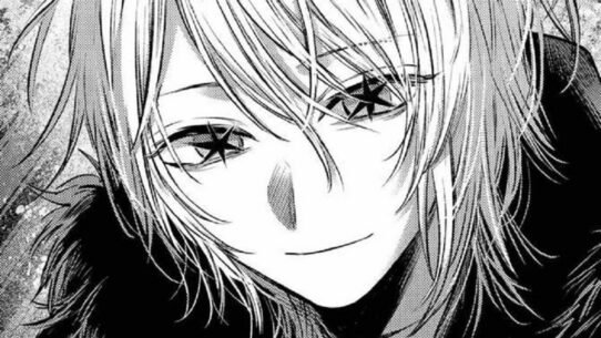 Dessin en noir et blanc d'un personnage de manga aux yeux étoilés