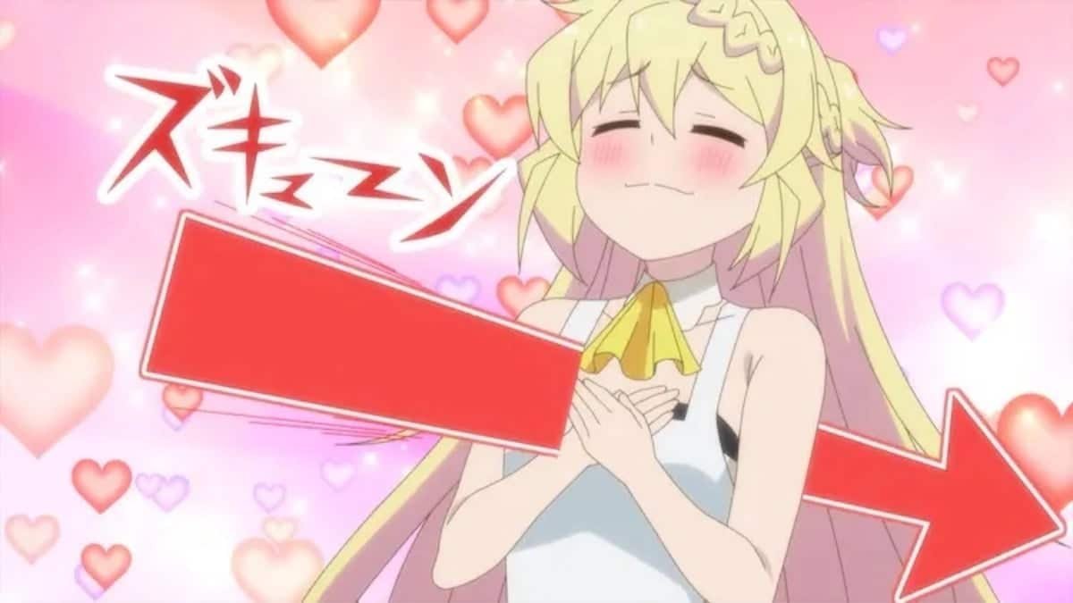 Personnage d'animé souriant avec des cœurs roses